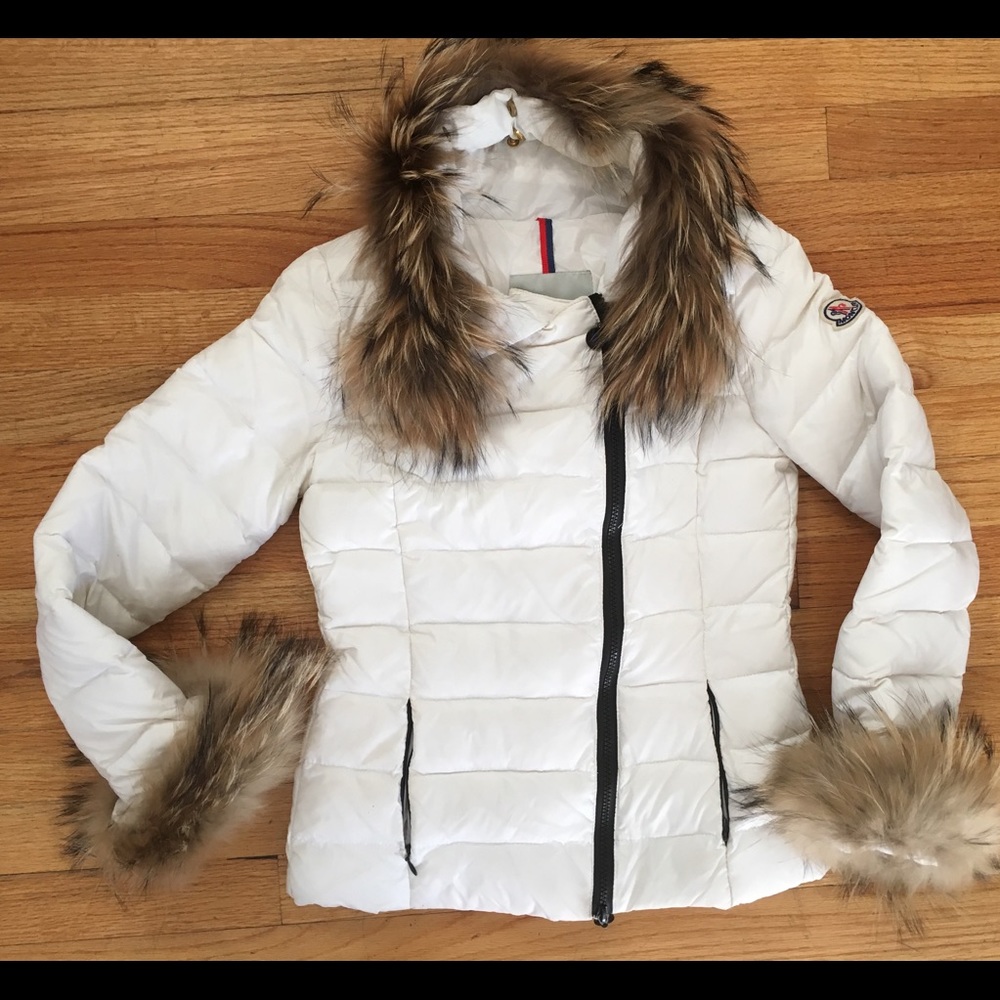 Moncler white puffy jacket size 1 with fur